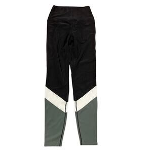 Beach Riot Sport Shiny Ribbed Colorblock Black Green Leggings Size S